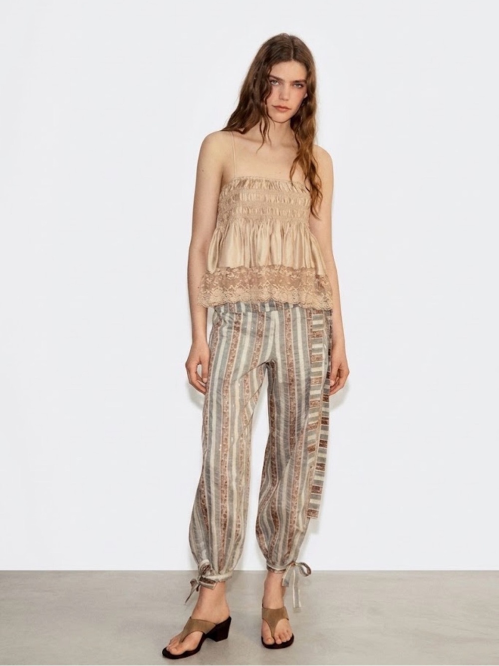 NWT Zara Woman Balloon Sequined STRIPED BELTED PANTS Sequins Size M Medium
